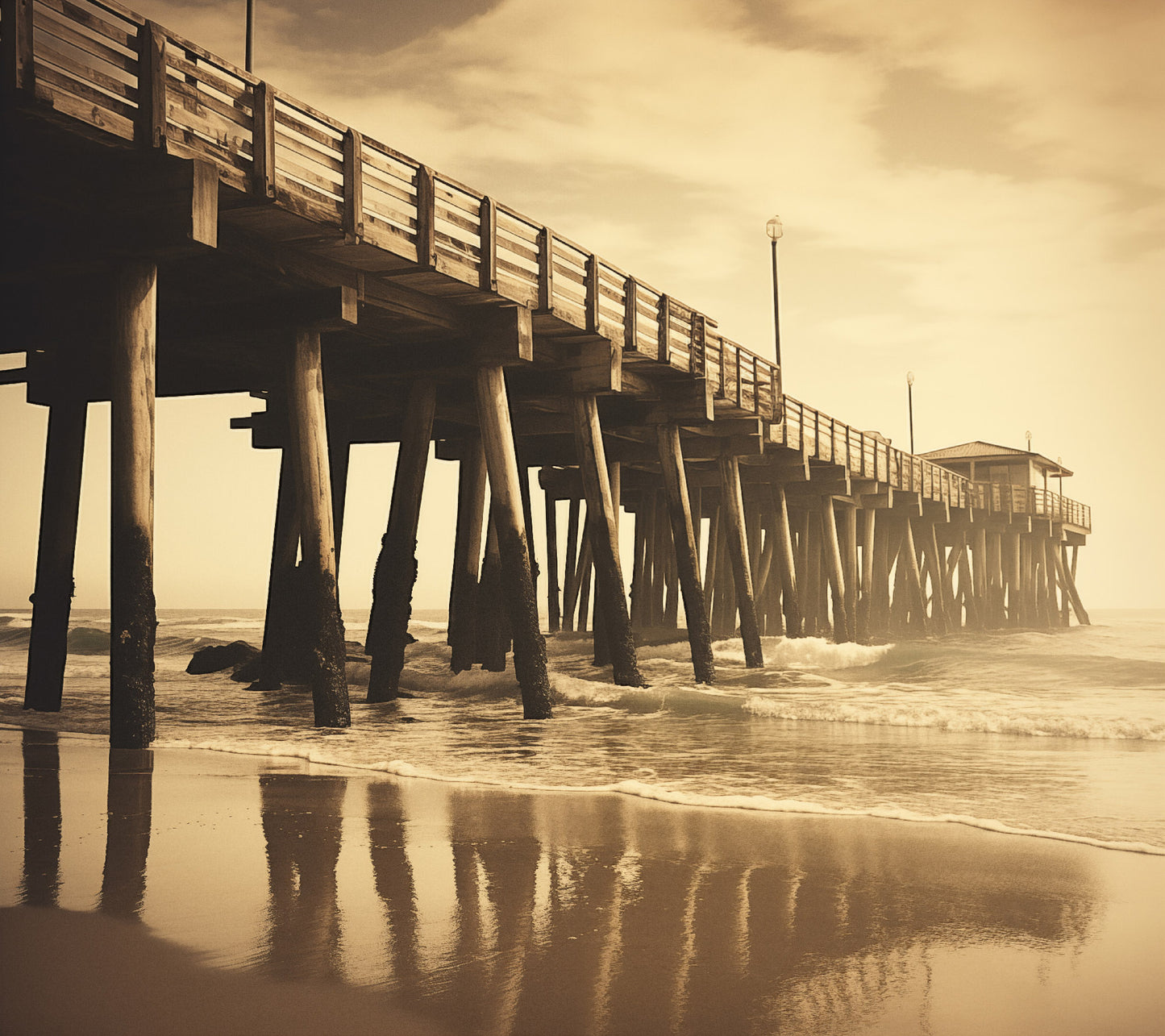 Sun-kissed Shores Subdued Retro Coastal Photorealism - Digital Artwork Loose Art Print