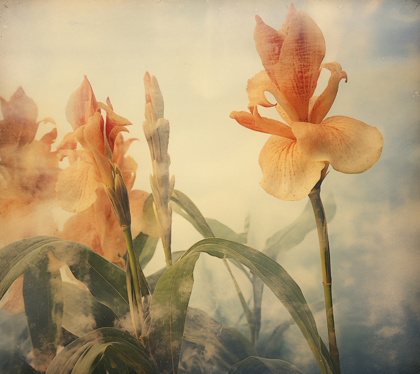 Sunlit Petals Vintage Subdued Photorealism - Digital Artwork Loose Art Print