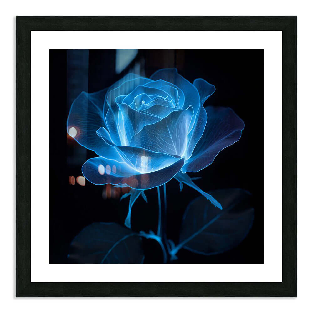 The Blue Rose Digital Art Print | Neon Bioluminescent Flower | Downloadable Abstract Art | Versatile Print Sizes Up to 40x60