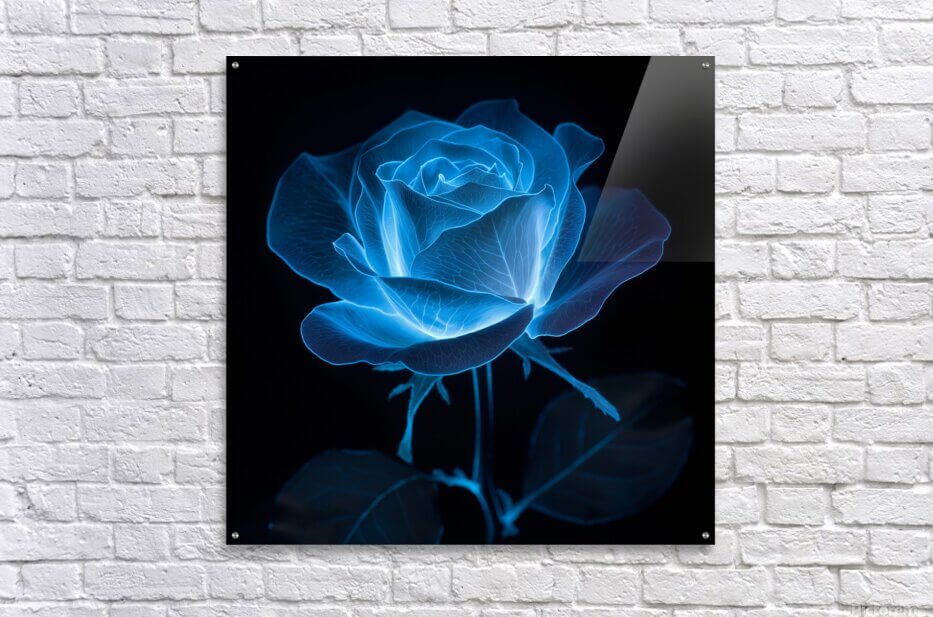 The Blue Rose Digital Art Print | Neon Bioluminescent Flower | Downloadable Abstract Art | Versatile Print Sizes Up to 40x60
