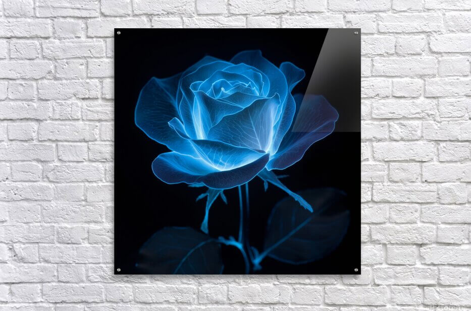 The Blue Rose Bioluminescent Flower on Black Background Downloadable / Printable Digital Artwork
