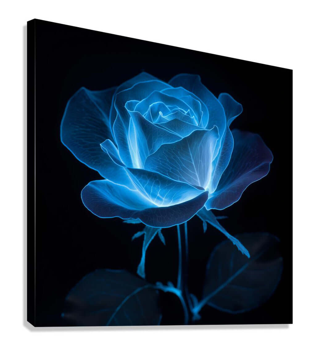 The Blue Rose Digital Art Print | Neon Bioluminescent Flower | Downloadable Abstract Art | Versatile Print Sizes Up to 40x60