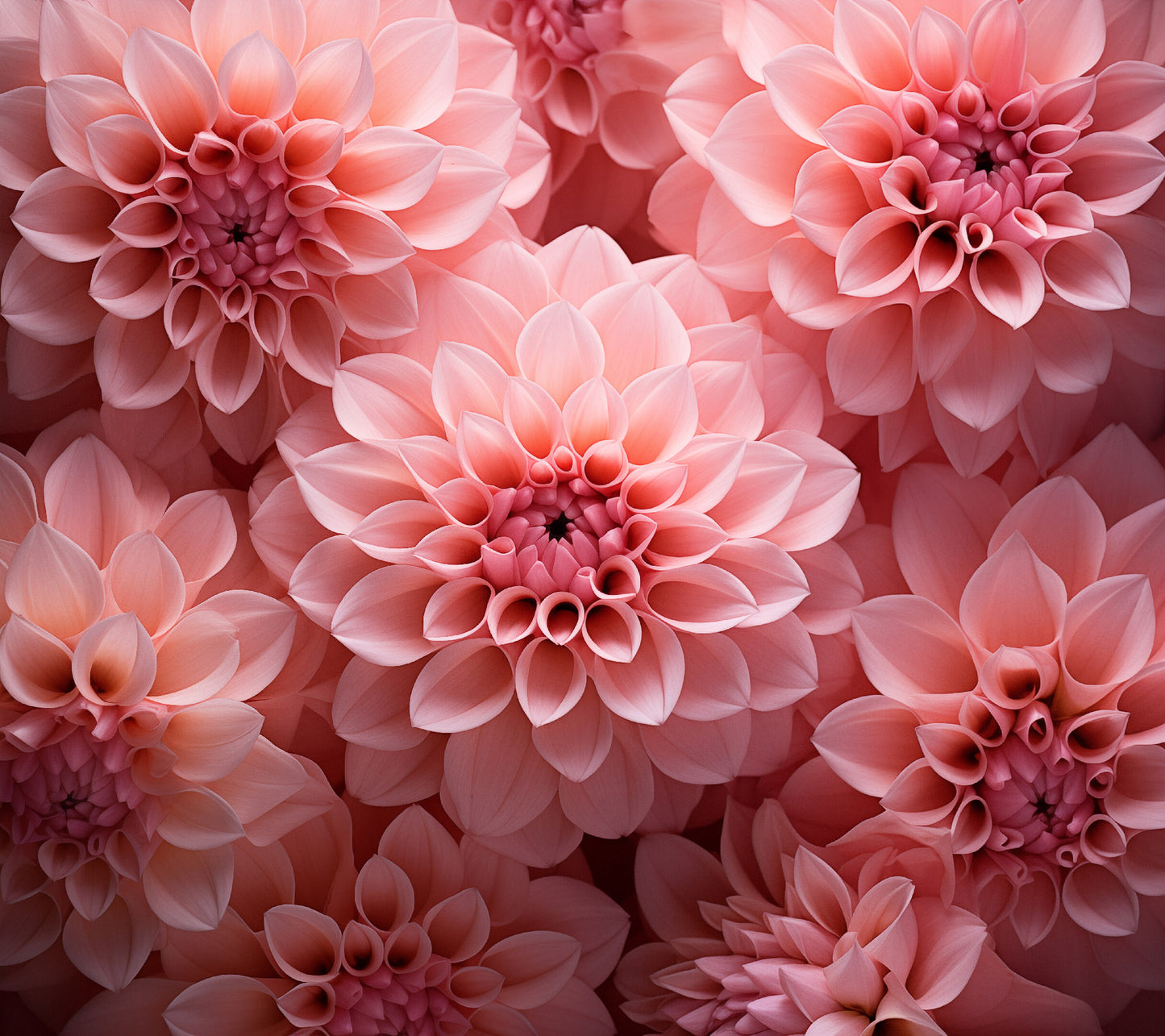 Dahlia's Embrace Blush Flowers Photorealism - Digital Artwork Loose Art Print