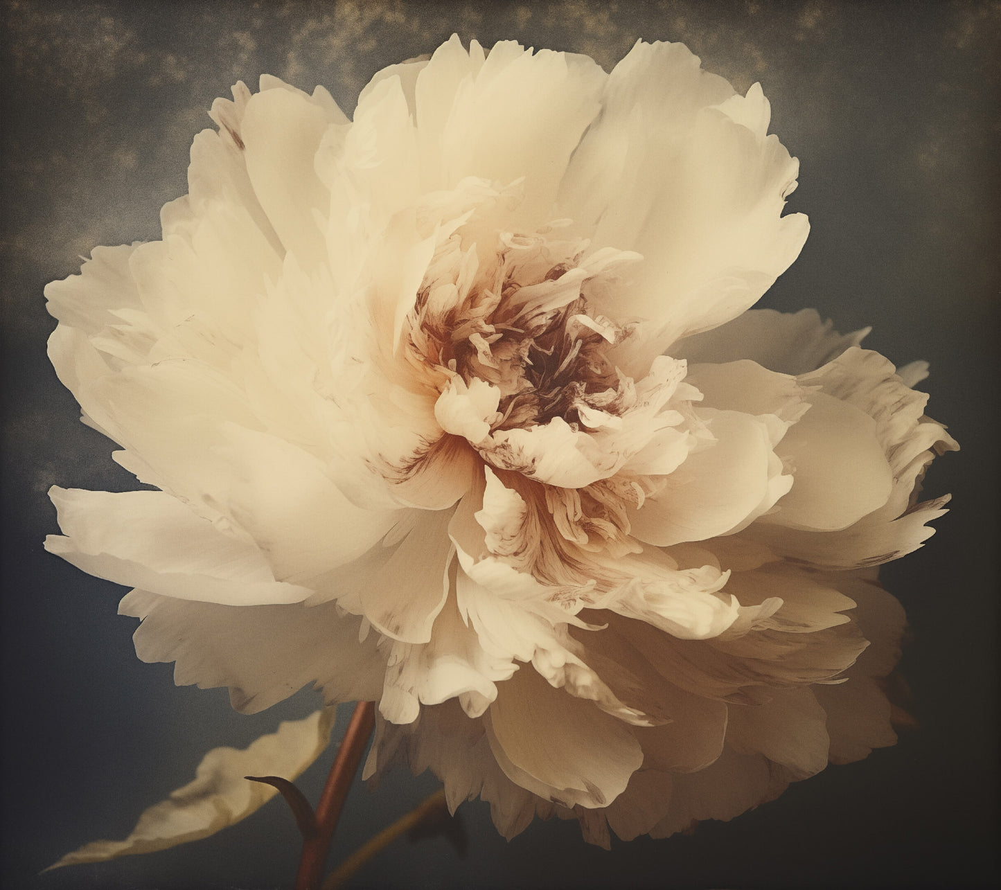 The Elegance of Simplicity Peony Retro Subdued Photorealism - Digital Artwork Loose Art Print