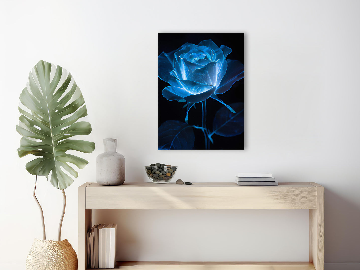 The Blue Rose Digital Art Print | Neon Bioluminescent Flower | Downloadable Abstract Art | Versatile Print Sizes Up to 40x60