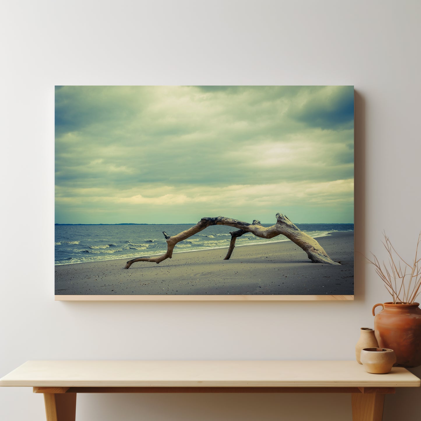 The Cove Rustic Driftwood Coastal Beach Landscape Photograph Downloadable Printable Wall Art in Rustic Coastal Neutral Setting