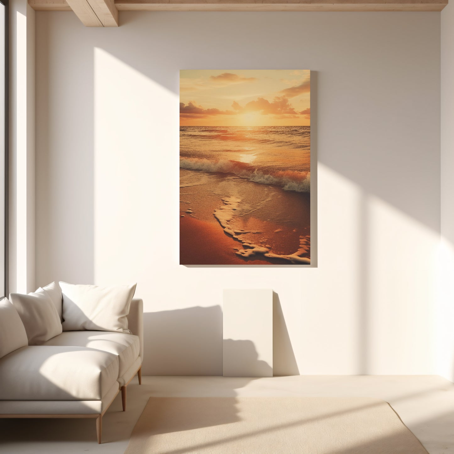 The Wave's Embrace Realism Digital Painting Beach Artwork DIY Downloadable and Printable Wall Art Prints in Minimal Coastal Room Setting