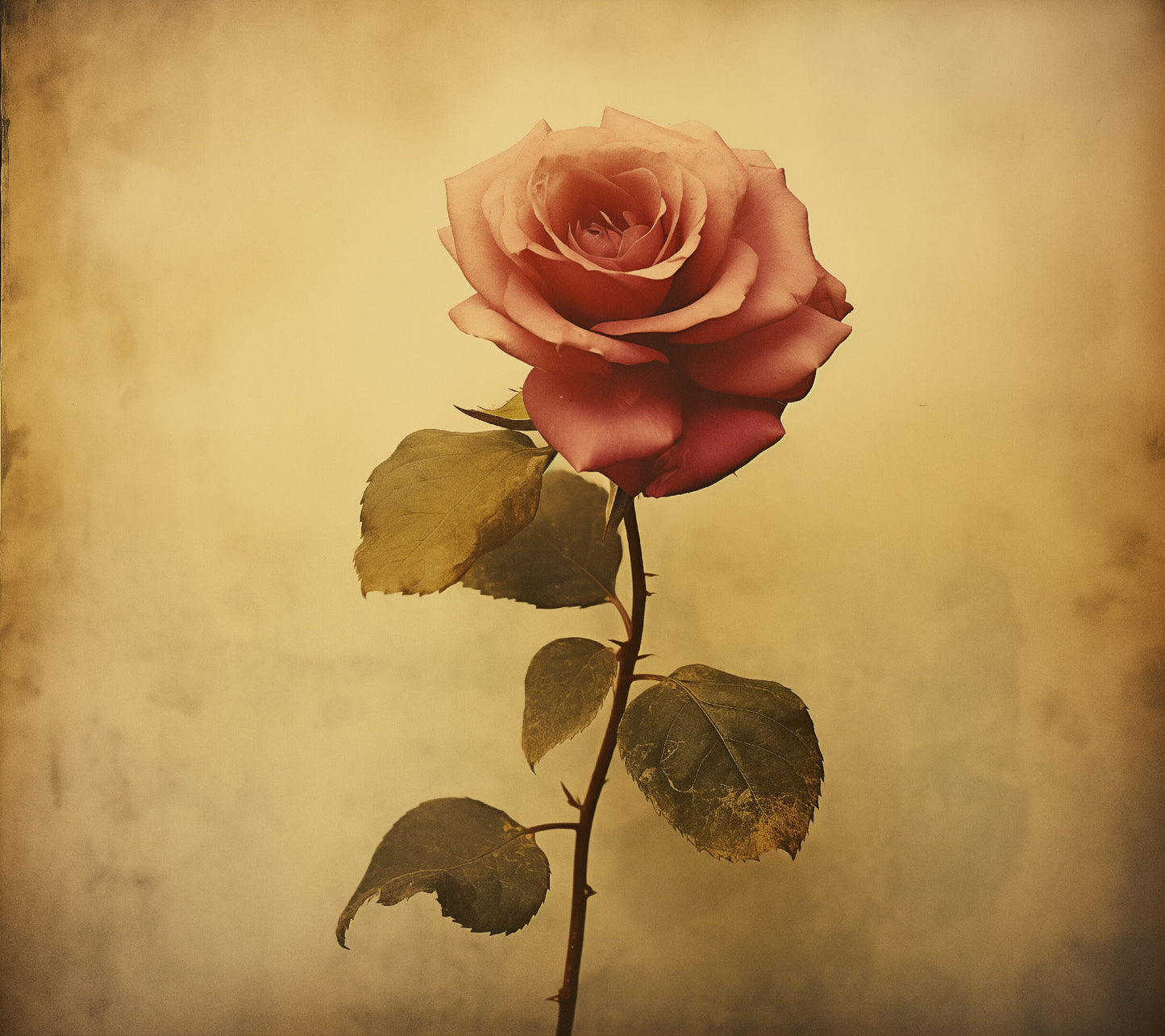 Timeless Grace Rose Vintage Retro Subdued Photorealism - Digital Artwork Loose Art Print