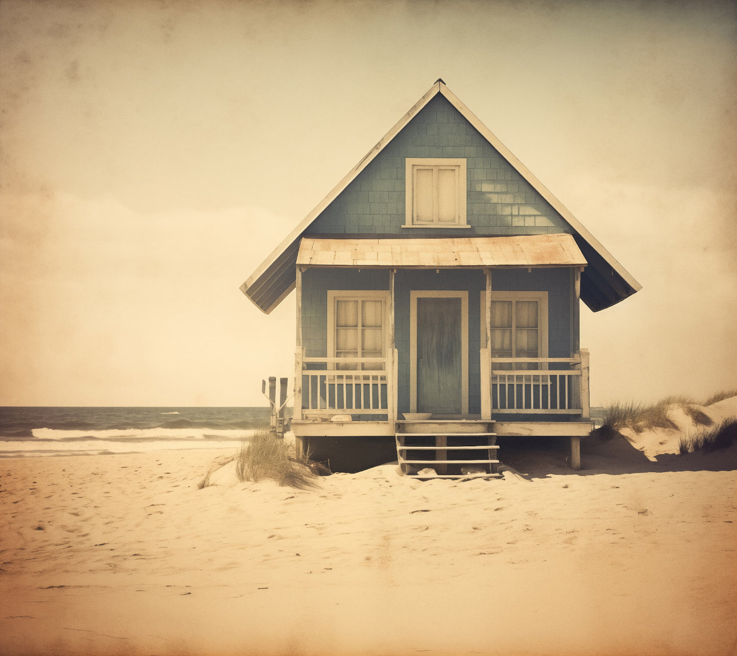 Vintage Coastal Retreat Subdued Retro Photorealism - Digital Artwork Loose Art Print