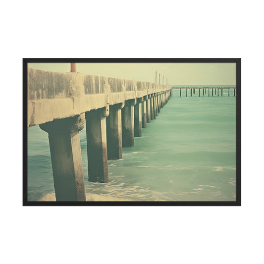 Vintage Paradise Subdued Retro Coastal Photorealistic Beach Picture Wall Art Print Black Frame 24 x 36