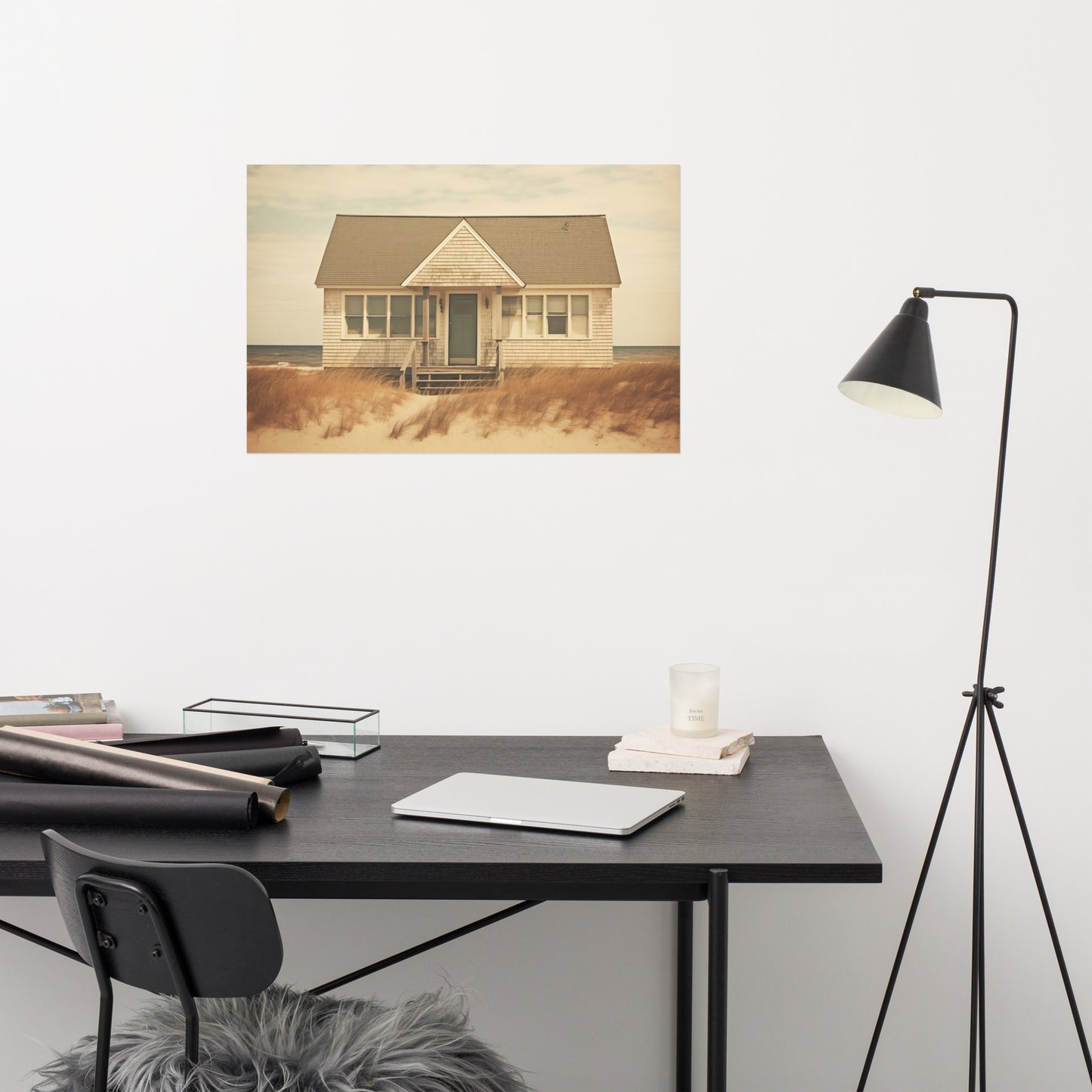 Wall Art Design For Dining Room: Abandoned Beach House Subdued Retro Painting - Digital Artwork Loose Art Print