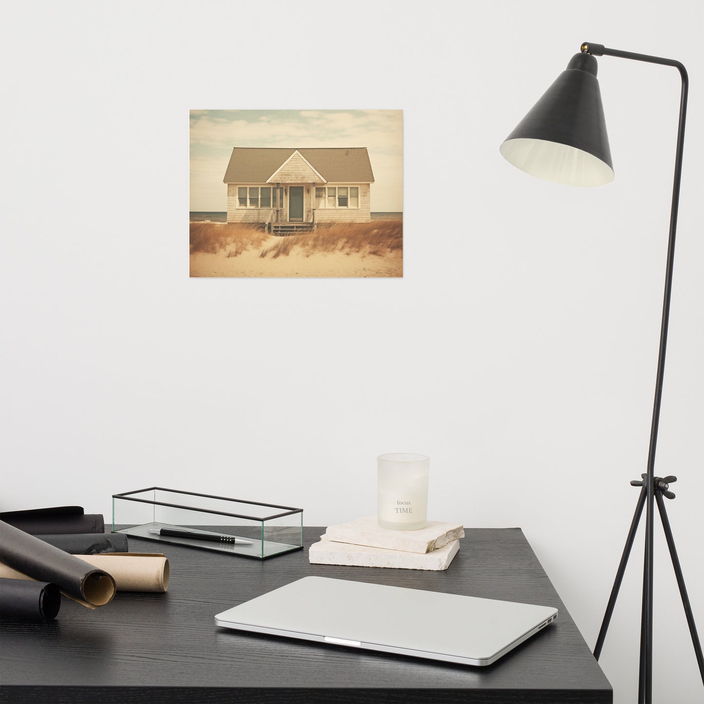 Wall Art Dining Area: Abandoned Beach House Subdued Retro Painting - Digital Artwork Loose Art Print