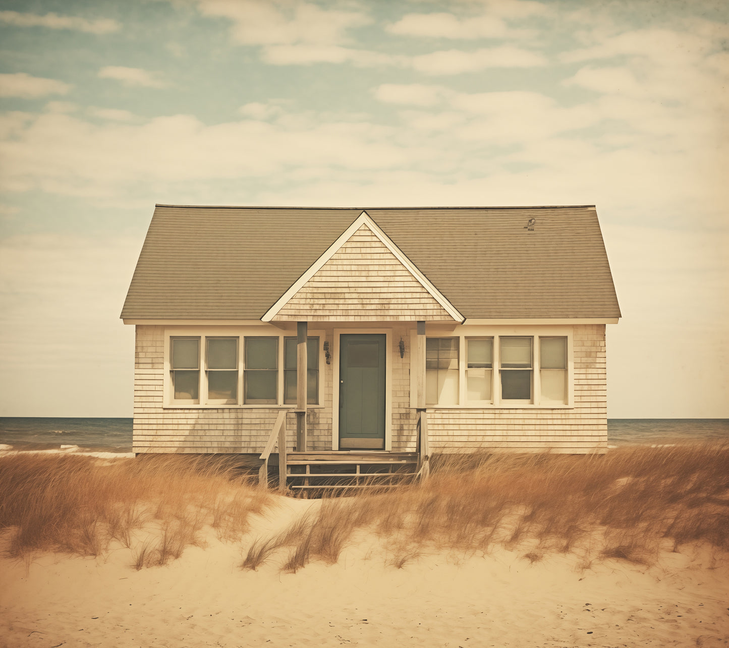Wall Decor Dining: Abandoned Beach House Subdued Retro Painting - Digital Artwork Loose Art Print