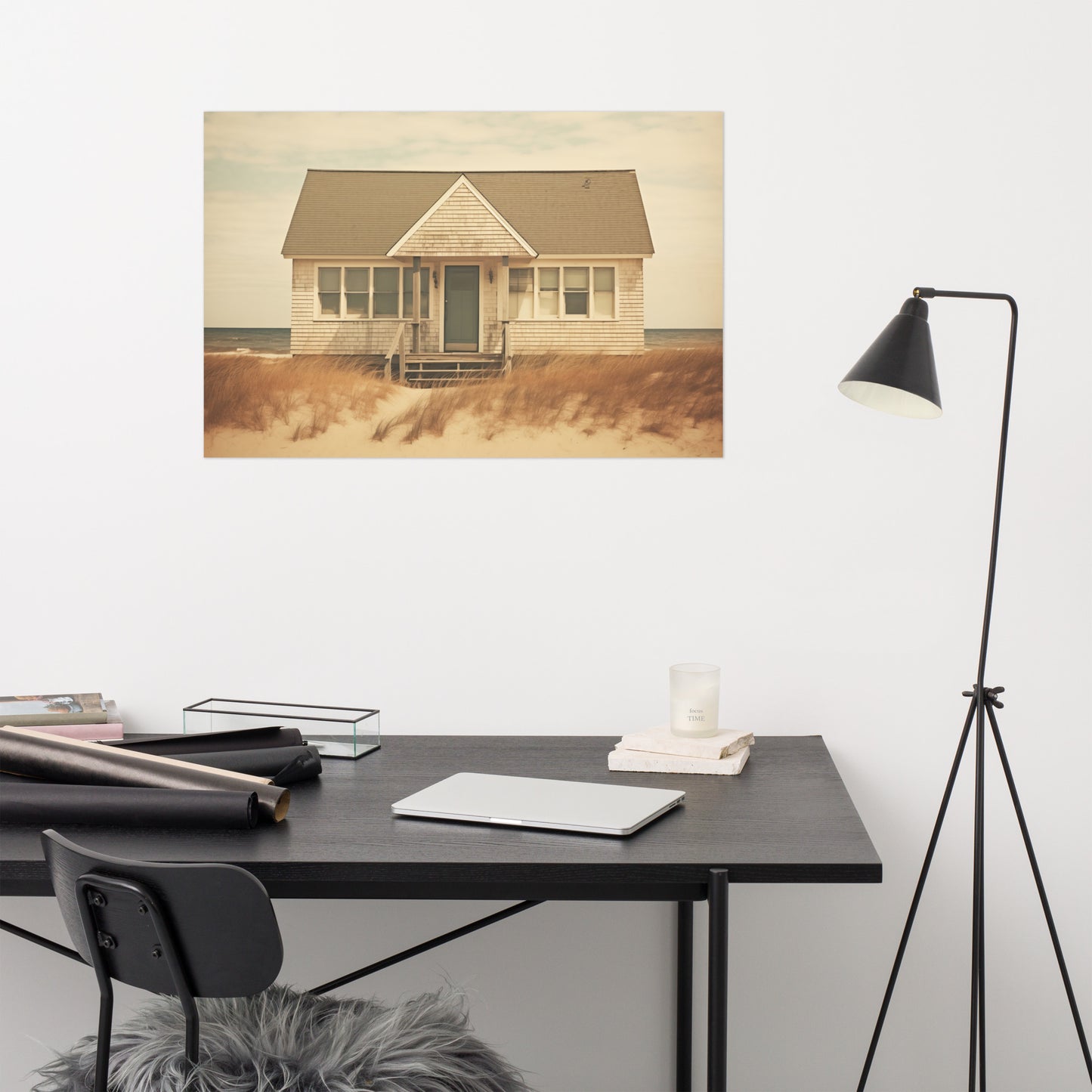 Wall Decor For Kitchen And Dining Room: Abandoned Beach House Subdued Retro Painting - Digital Artwork Loose Art Print