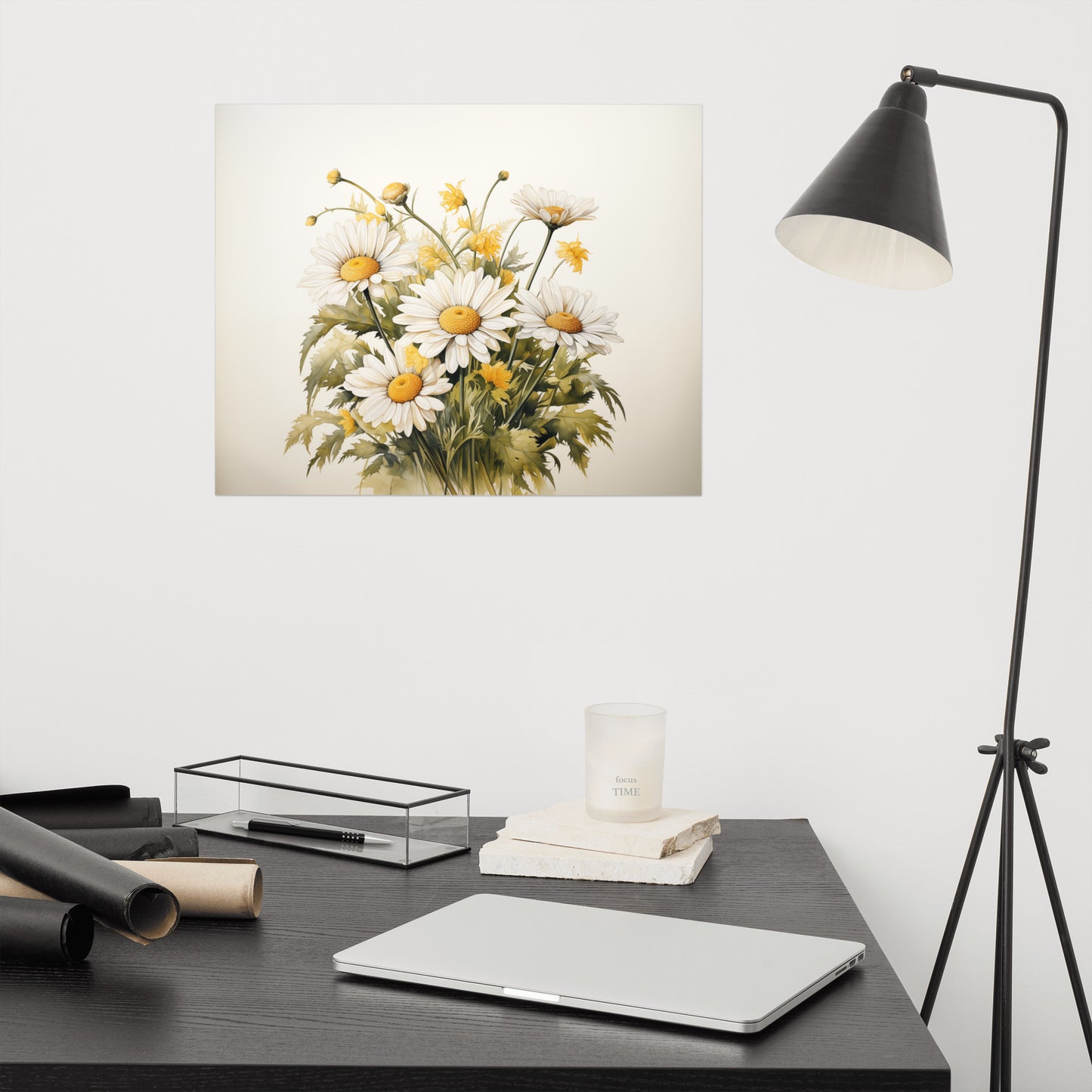 Wall Picture Flower: A Symphony of Blooms Daisies Watercolor Painting - Digital Artwork Loose Print