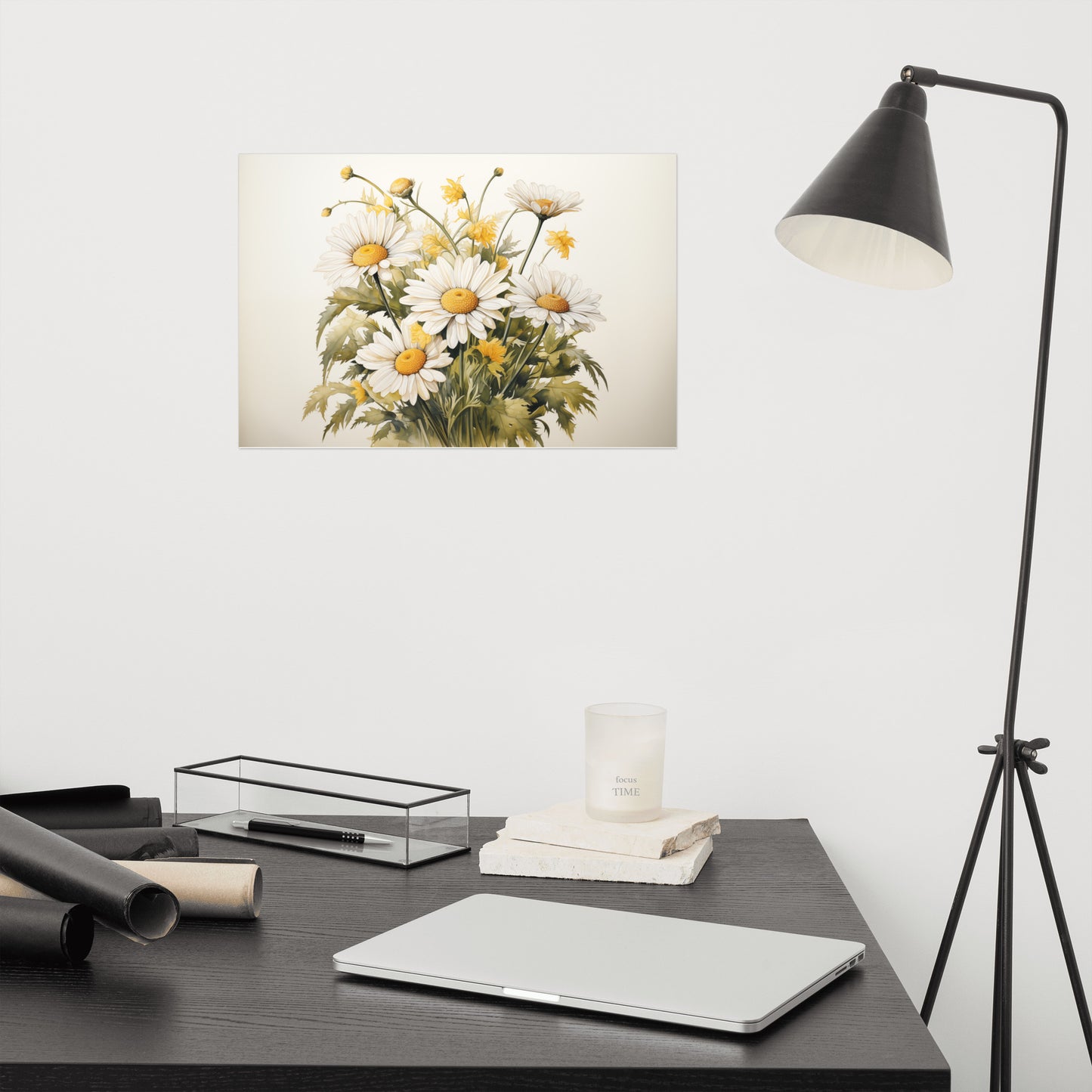 Wall Pictures with Flowers: A Symphony of Blooms Daisies Watercolor Painting - Digital Artwork Loose Print