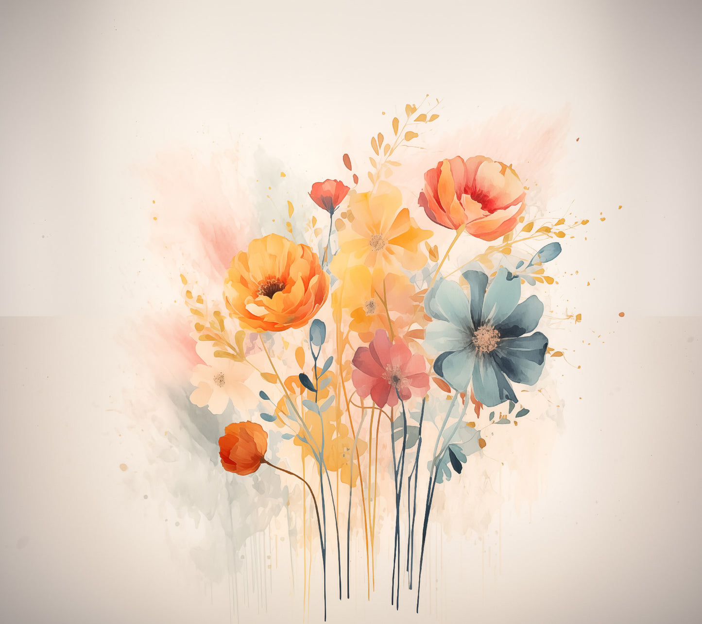 Whispering Blooms Colorful Bouquet Boho Style on Texture - Digital Artwork Loose Art Print
