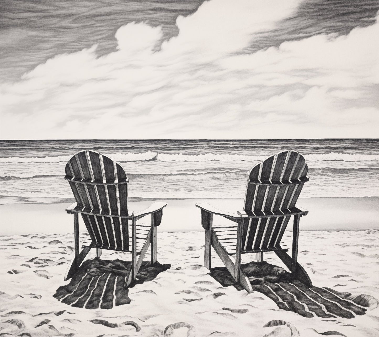 Whispering Waves Pencil Sketch - Digital Artwork Loose Art Print