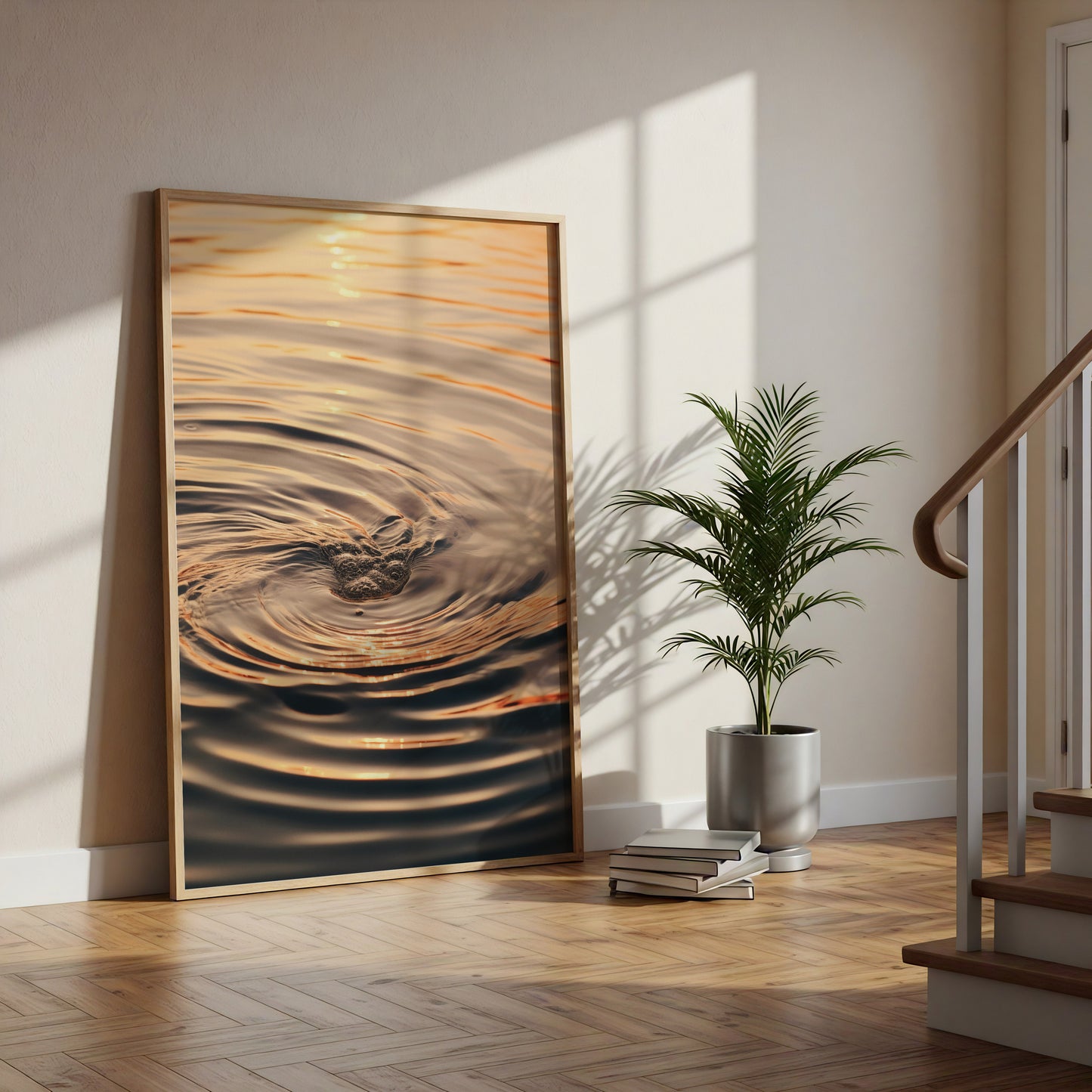 Whispering Waters Realism Painting Beach Vibe DIY Downloadable and Printable Wall Art Prints in Hallway Setting