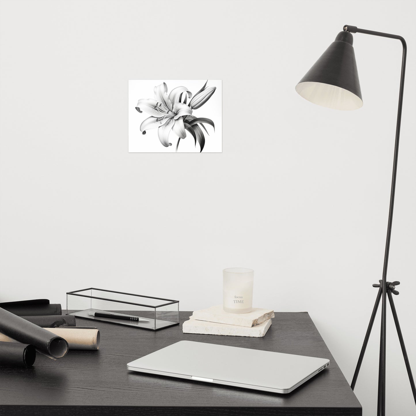 White Lily Wall Art: A Moment of Bloom Pencil Sketch Charcoal Drawing Digital Artwork Loose Art Print