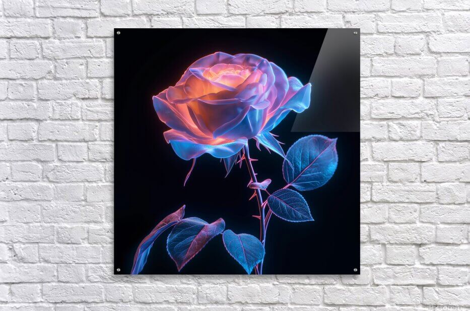 Fantasy Bloom Digital Art Print | Neon Bioluminescent Rose | Downloadable Abstract Art | Versatile Print Sizes Up to 40x60 DOWNLOADABLE