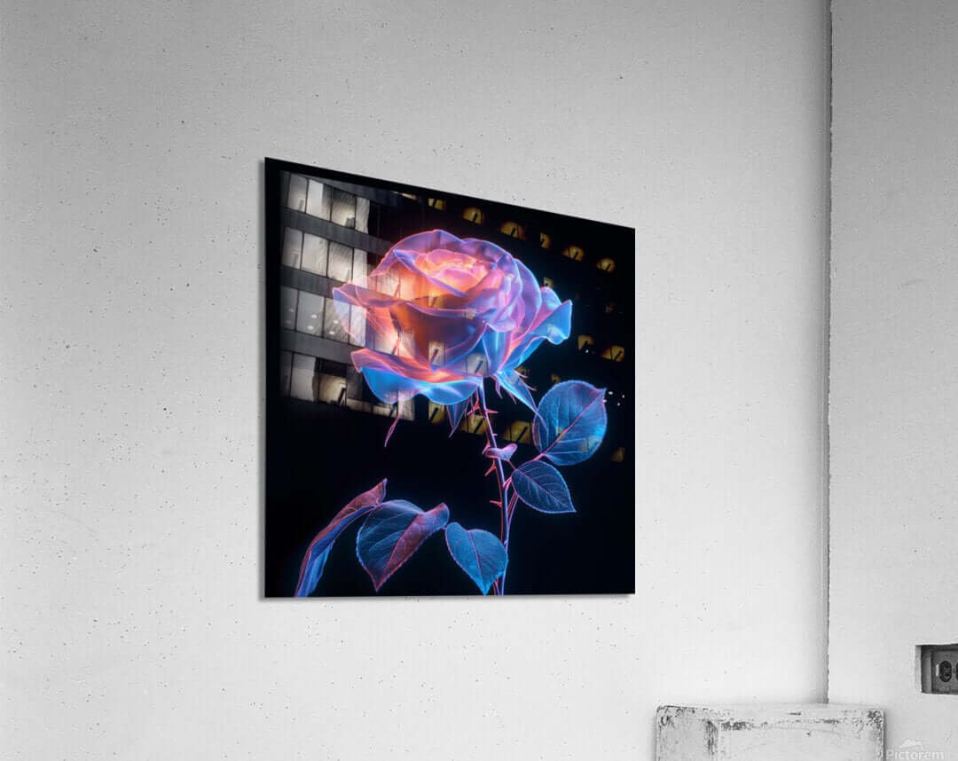 Fantasy Bloom Digital Art Print | Neon Bioluminescent Rose | Downloadable Abstract Art | Versatile Print Sizes Up to 40x60 DOWNLOADABLE