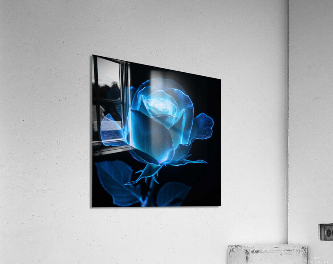 Midnight Bloom Bioluminescent Rose Black Background Downloadable / Printable Digital Artwork