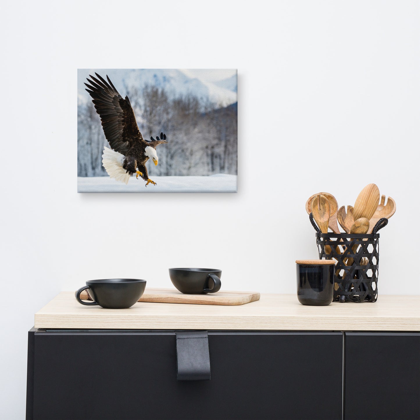 wildlife canvas art, Adult Bald Eagle and Alaskan Winter Photograph Wall Artwork Prints
