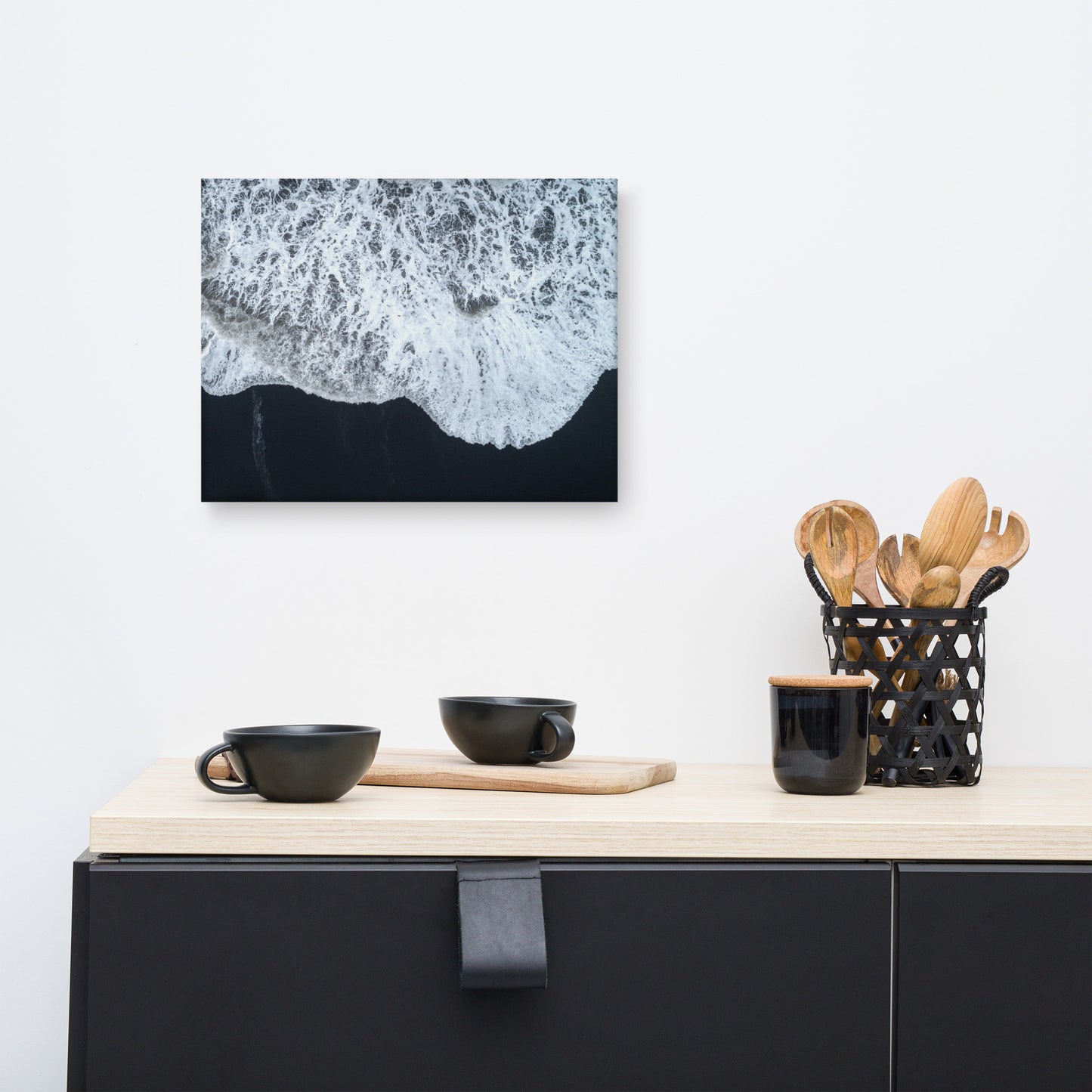 White Waters and Black Sand Coastal Landscape Photograph Canvas Wall Art Prints