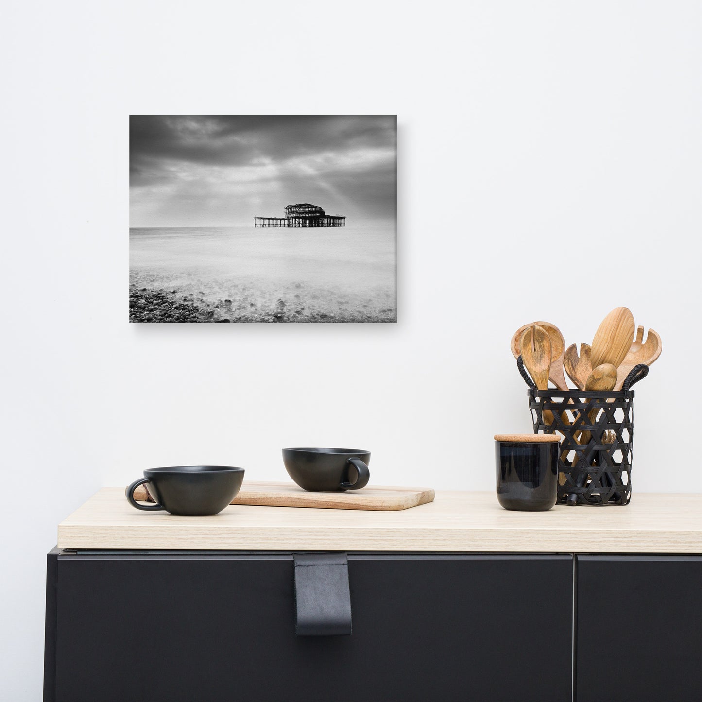 Beach Pictures For Wall: Abandoned West Pier Black and White - Coastal / Beach / Seascape / Nature / Landscape Photo Canvas Wall Art Print - Artwork - Wall Decor