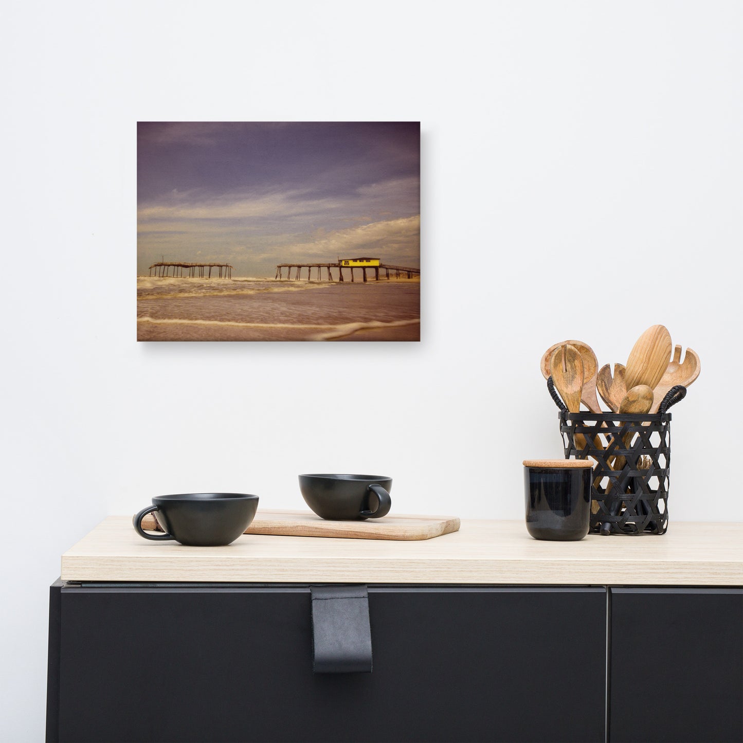 Coastal Canvas Art: Aged View of the Frisco Pier Beach / Coastal / Seascape / Rustic / Nature / Landscape Photograph Canvas Wall Art Print - Wall Decor - Artwork