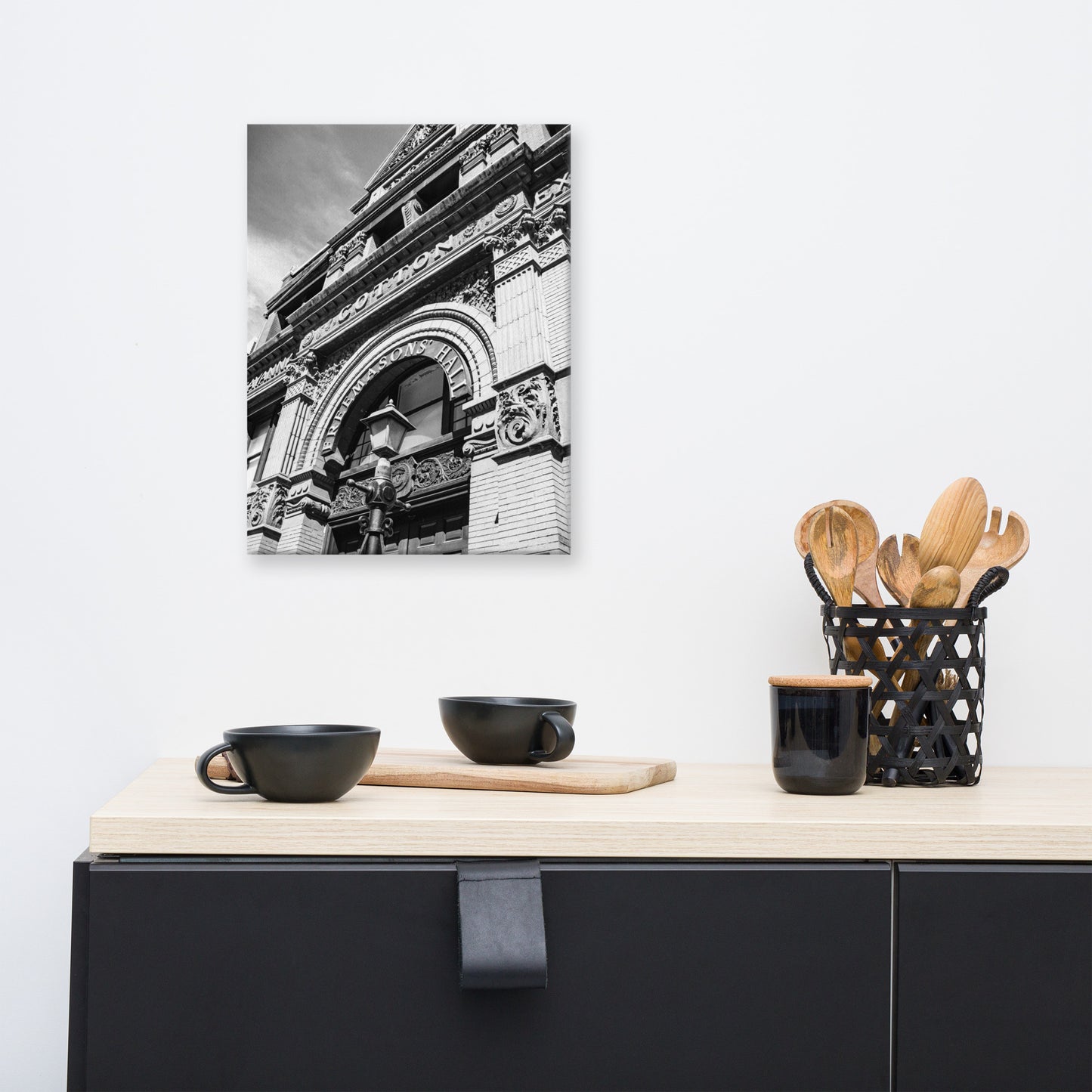 Black and White Savannah Cotton Exchange Freemasons' Hall Canvas Wall Art Prints