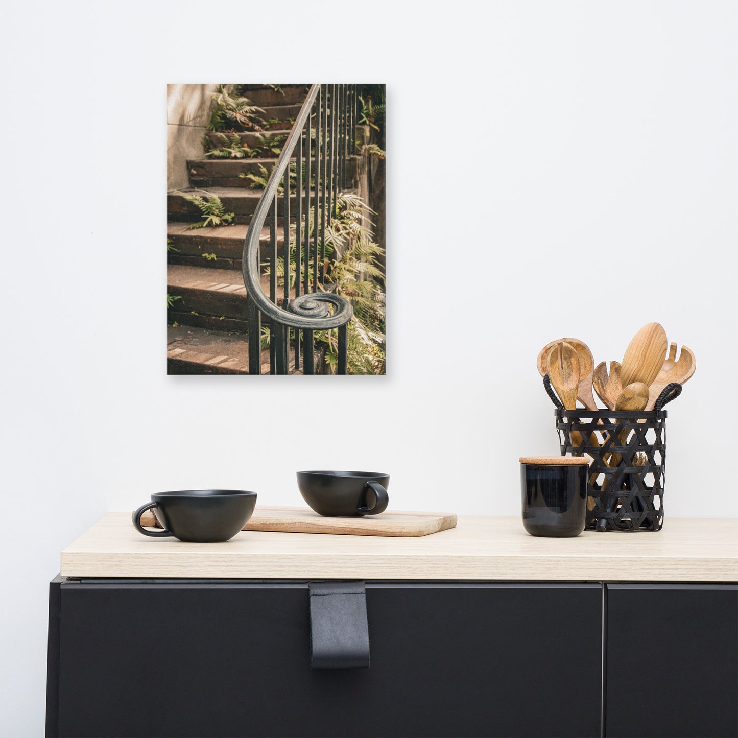 Old Stone Stairs And Cast Iron Banister Savannah GA Canvas Wall Art Prints
