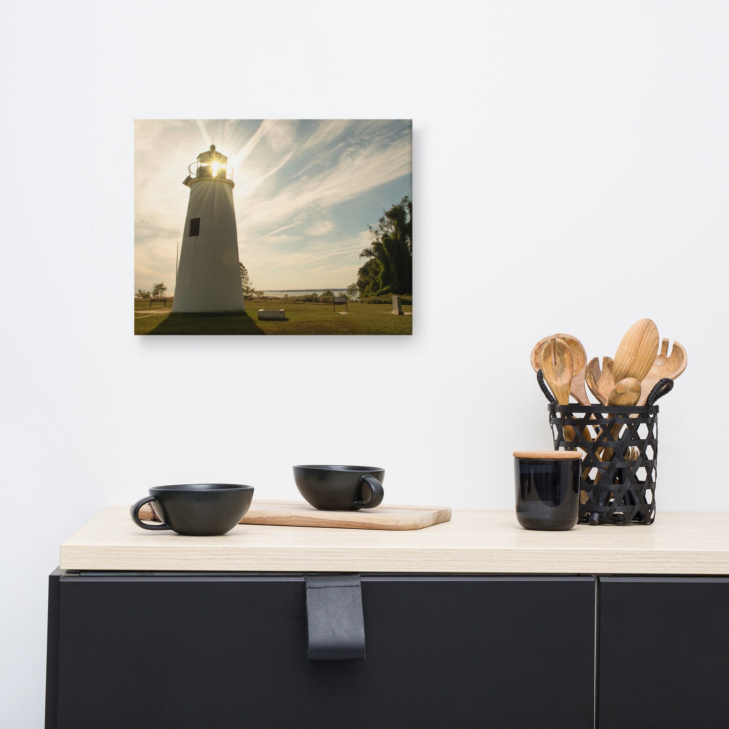 Turkey Point Lighthouse with Sun Flare Horizontal Canvas Wall Art Prints