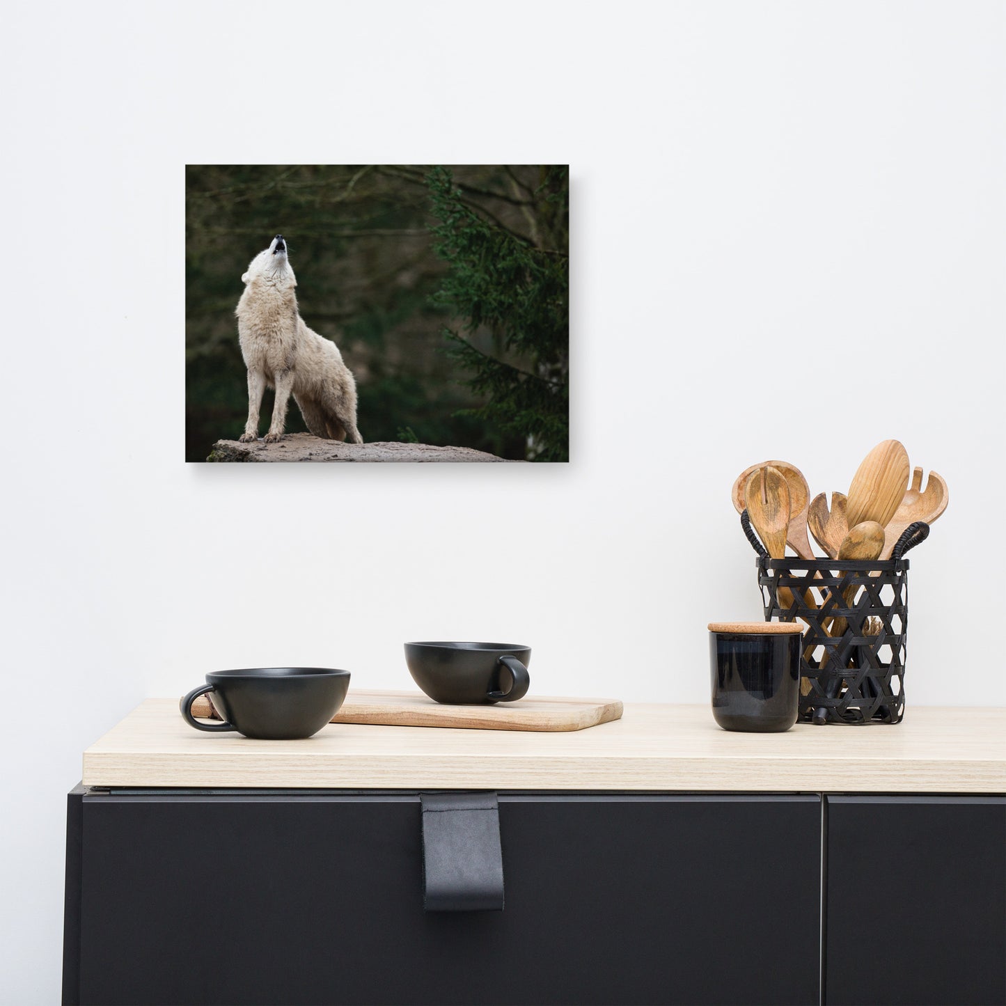 Howling White Wolf In The Forest Animal Wildlife Photograph Canvas Wall Art Print