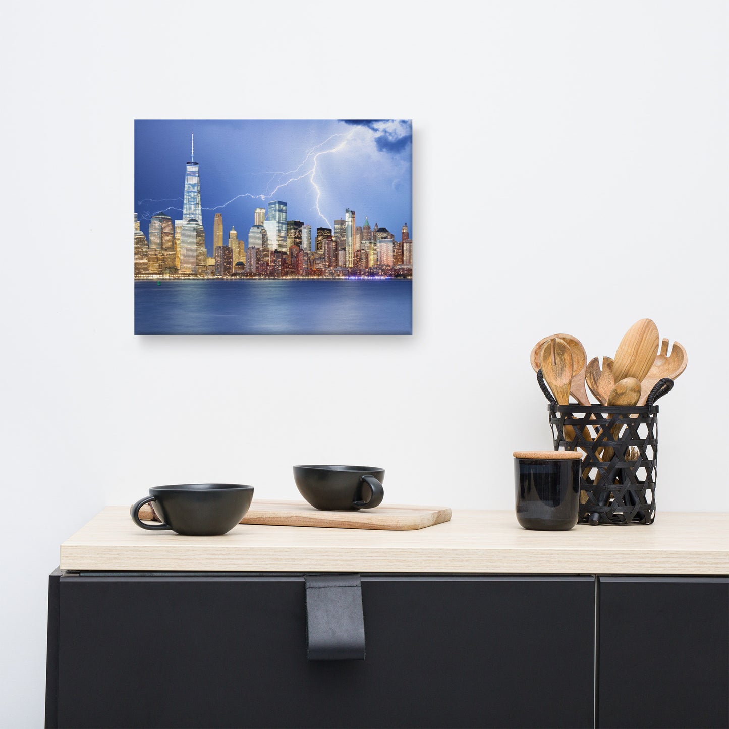 Electrifying New York Lightning Strikes the Skyline Architectural Photograph Canvas Wall Art Print