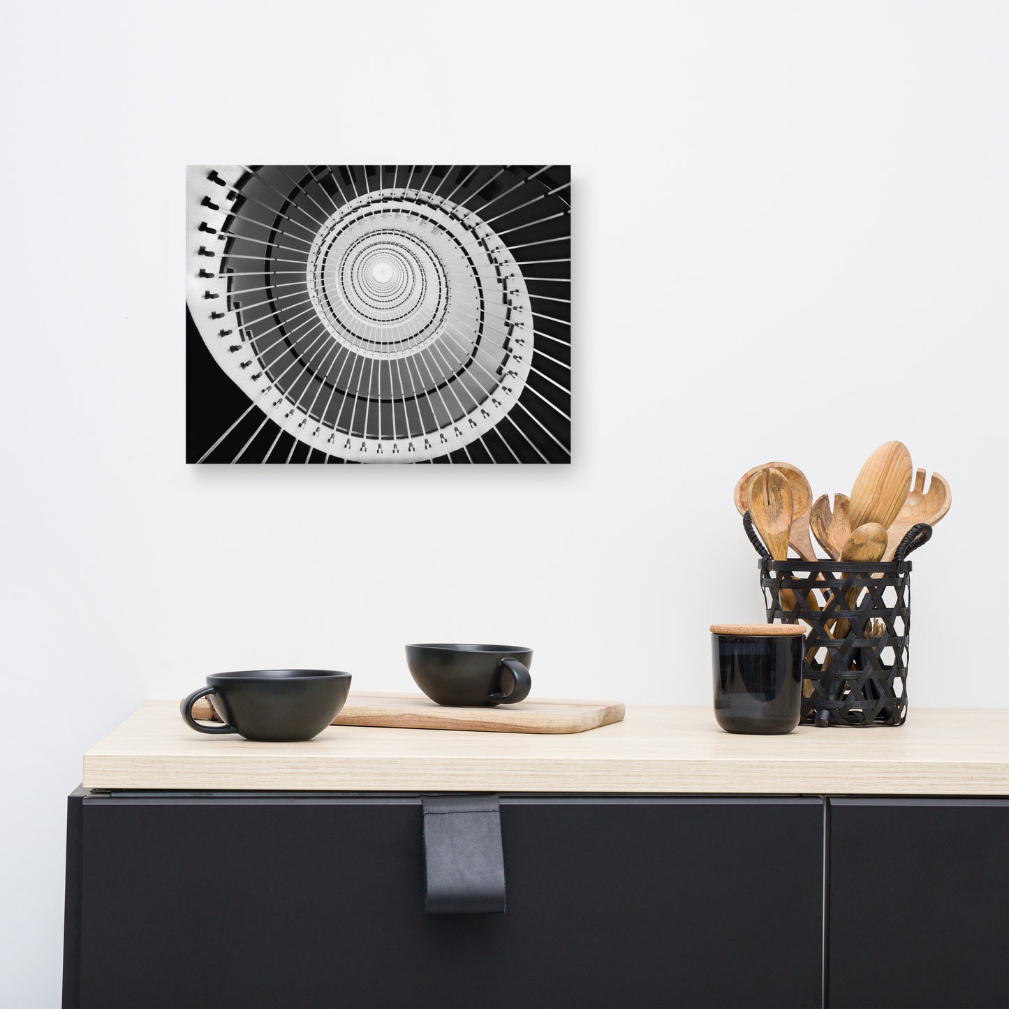 Never Ending Ascent - Equiangular Spiral Black And White Architectural Photograph Canvas Wall Art Print
