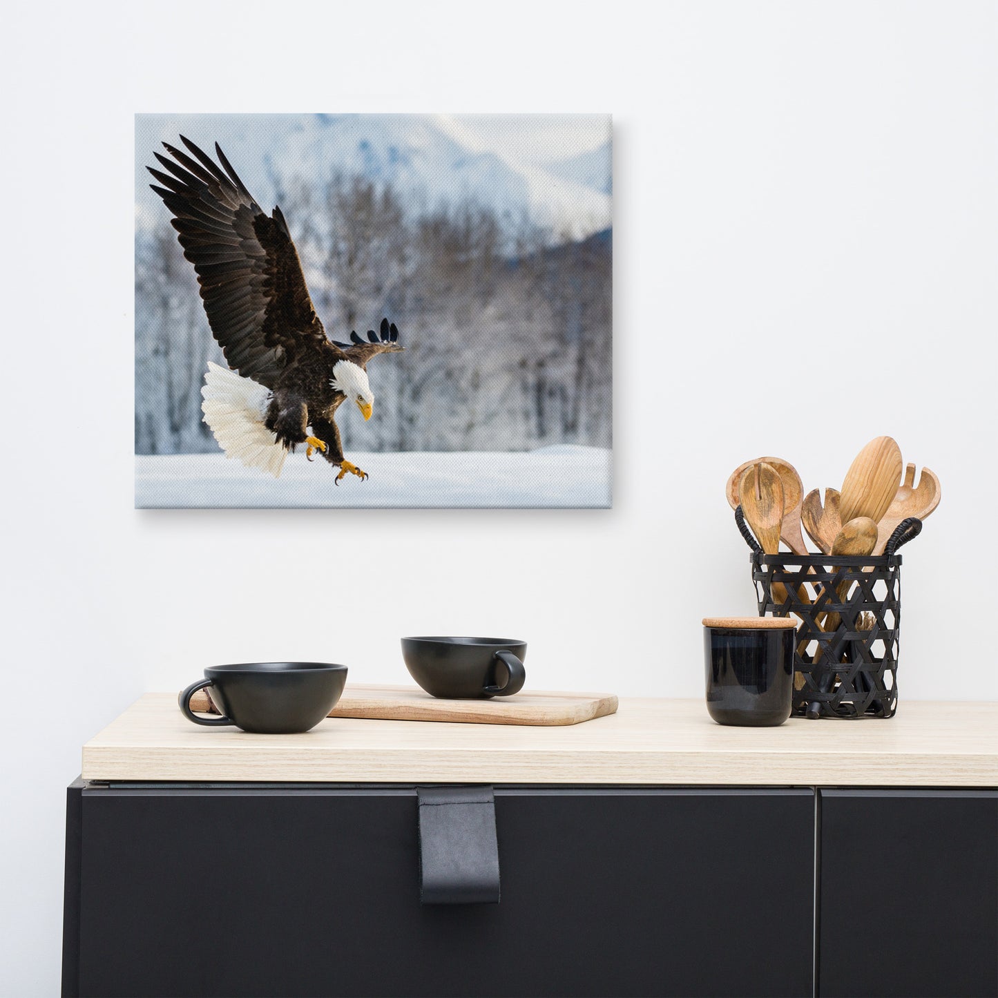 wildlife canvas pictures, Adult Bald Eagle and Alaskan Winter Photograph Wall Artwork Prints
