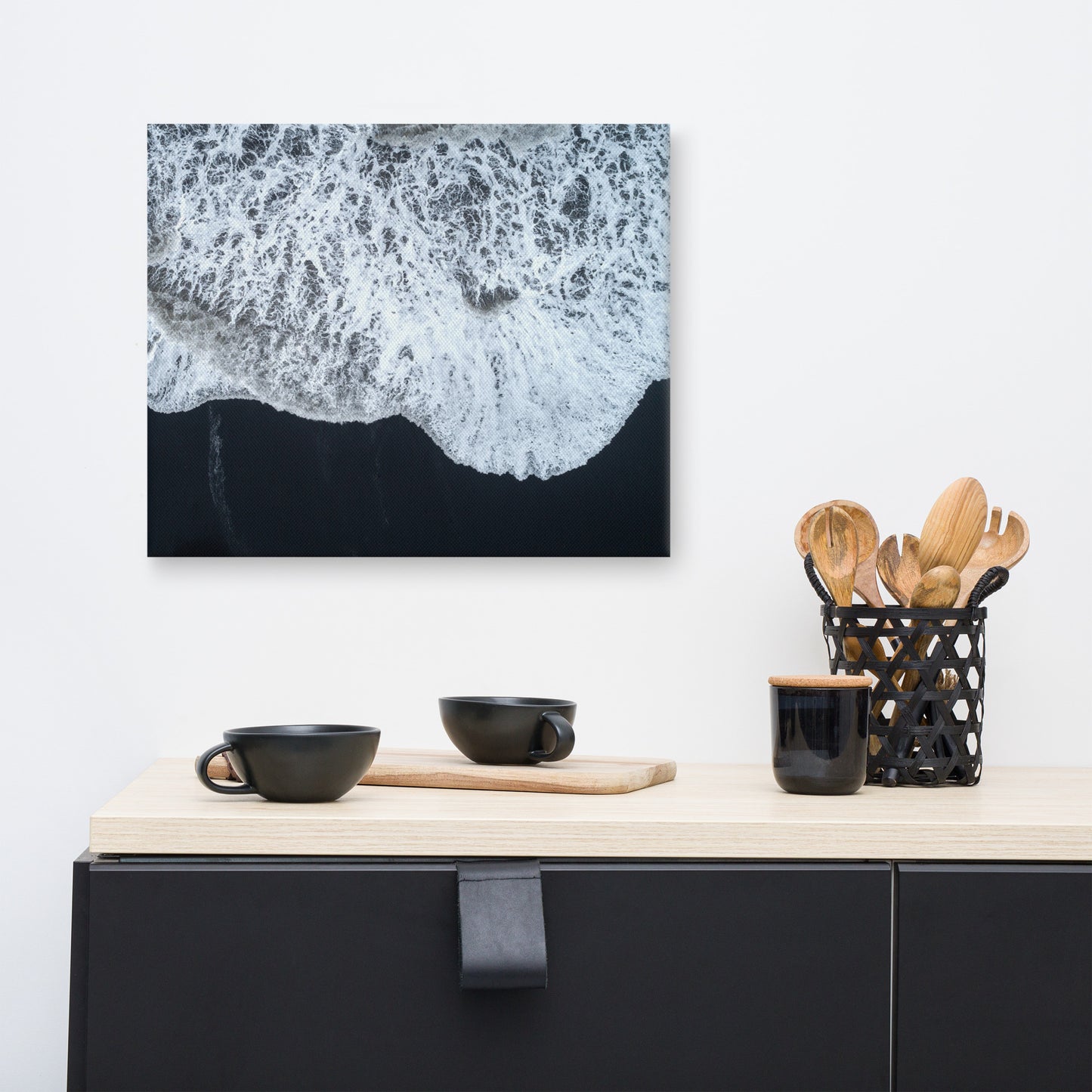 White Waters and Black Sand Coastal Landscape Photograph Canvas Wall Art Prints