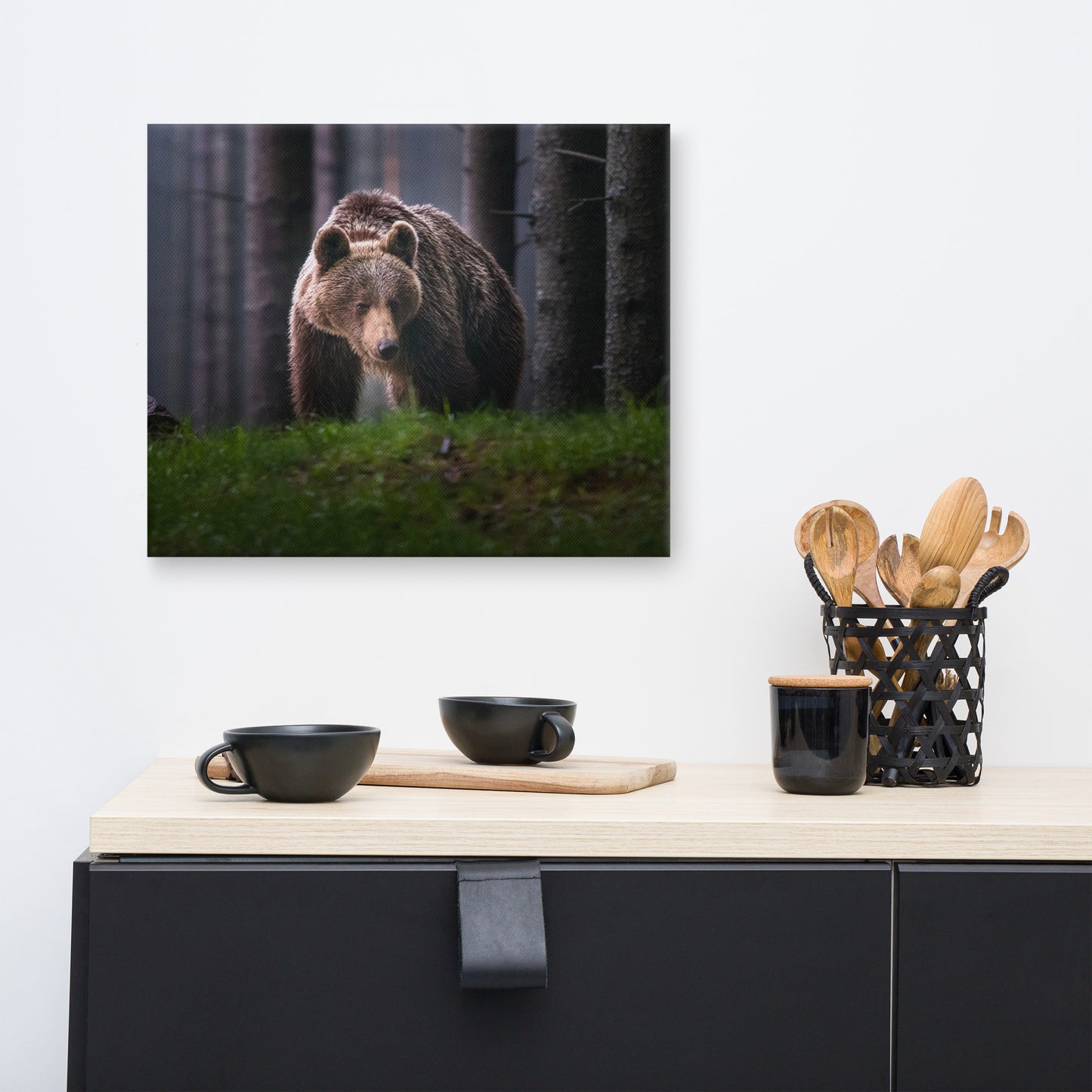 Brown Bear Walking Through Forest Animal Wildlife Photograph Canvas Wall Art Prints