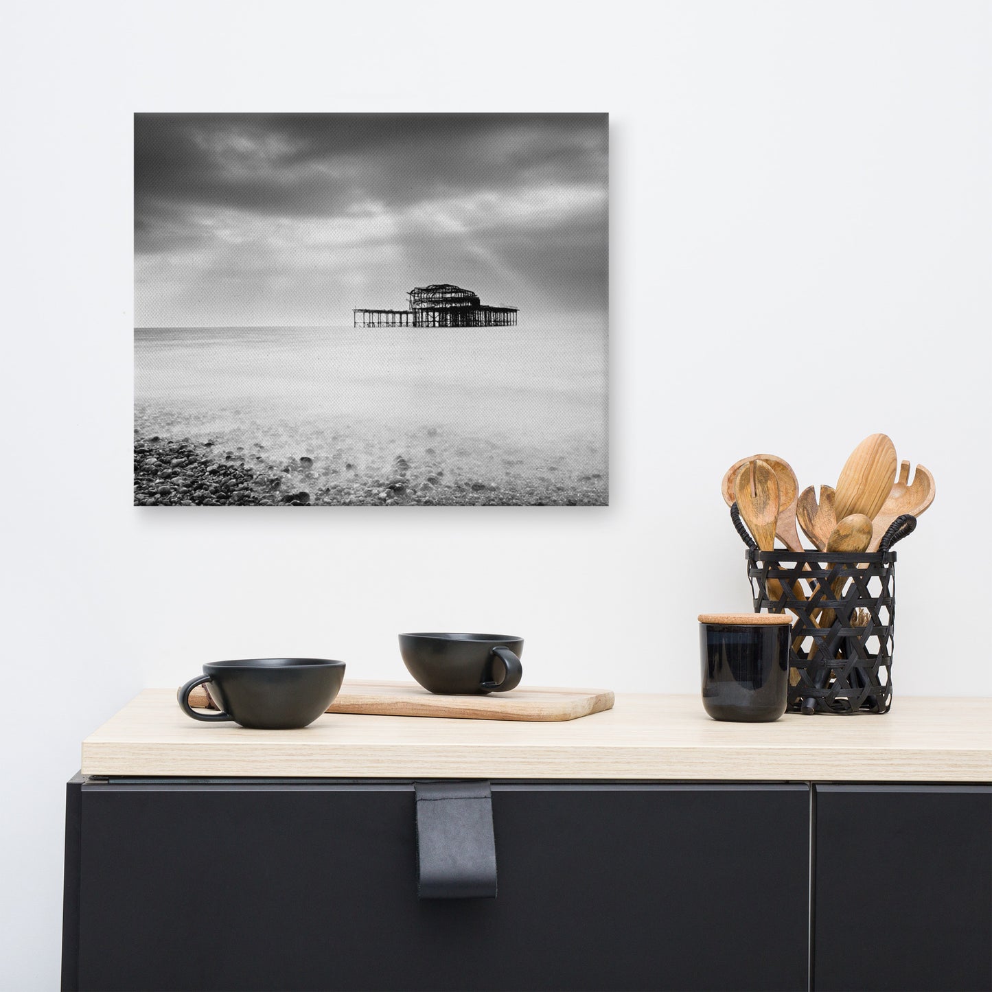 Beach Pictures To Hang On Wall: Abandoned West Pier Black and White - Coastal / Beach / Seascape / Nature / Landscape Photo Canvas Wall Art Print - Artwork - Wall Decor