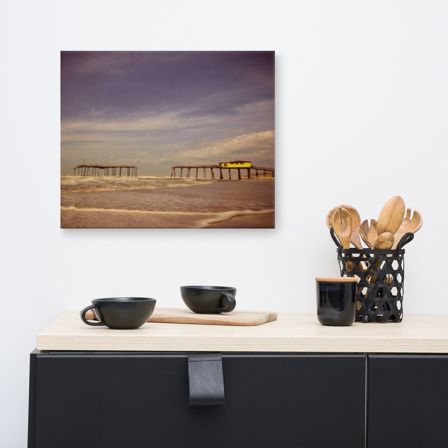 Coastal Abstract Canvas Art: Aged View of the Frisco Pier Beach / Coastal / Seascape / Rustic / Nature / Landscape Photograph Canvas Wall Art Print - Wall Decor - Artwork