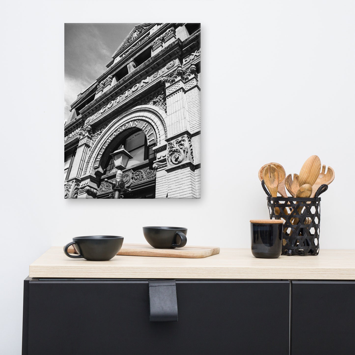 Black and White Savannah Cotton Exchange Freemasons' Hall Canvas Wall Art Prints