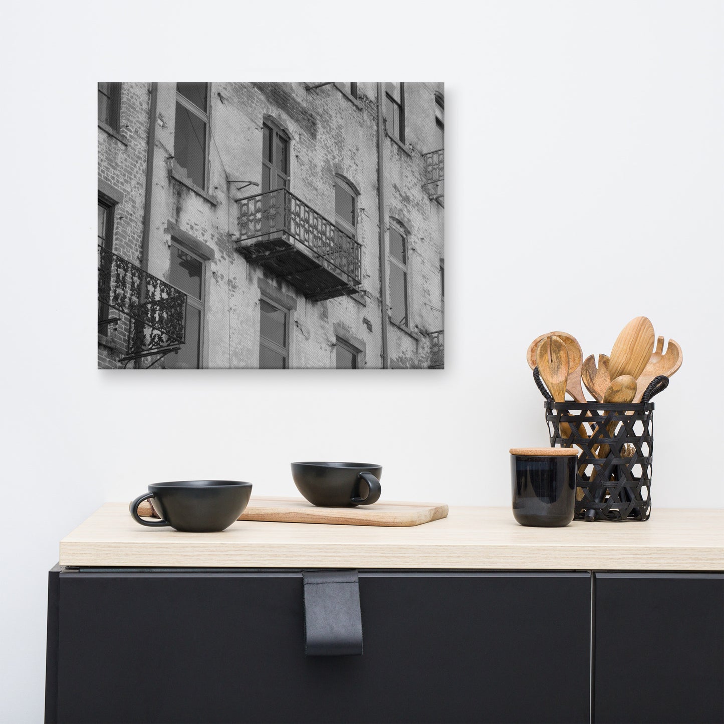 Old Iron Balcony River Street Savannah GA 3 Canvas Wall Art Prints