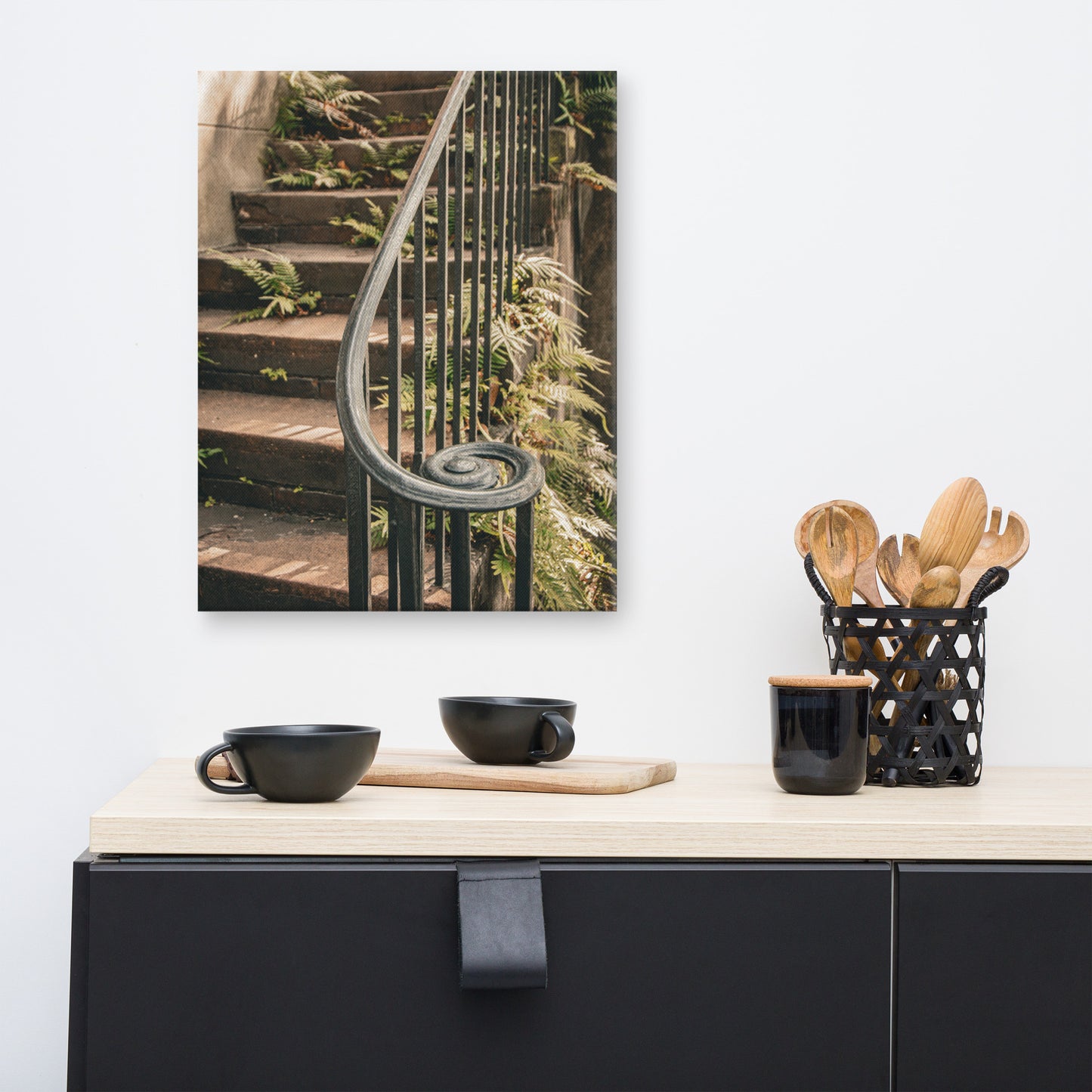 Old Stone Stairs And Cast Iron Banister Savannah GA Canvas Wall Art Prints
