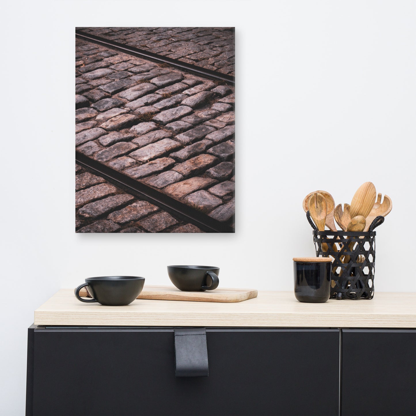 Train Tracks Cobble Stone River Street Gate Savannah GA Canvas Wall Art Prints
