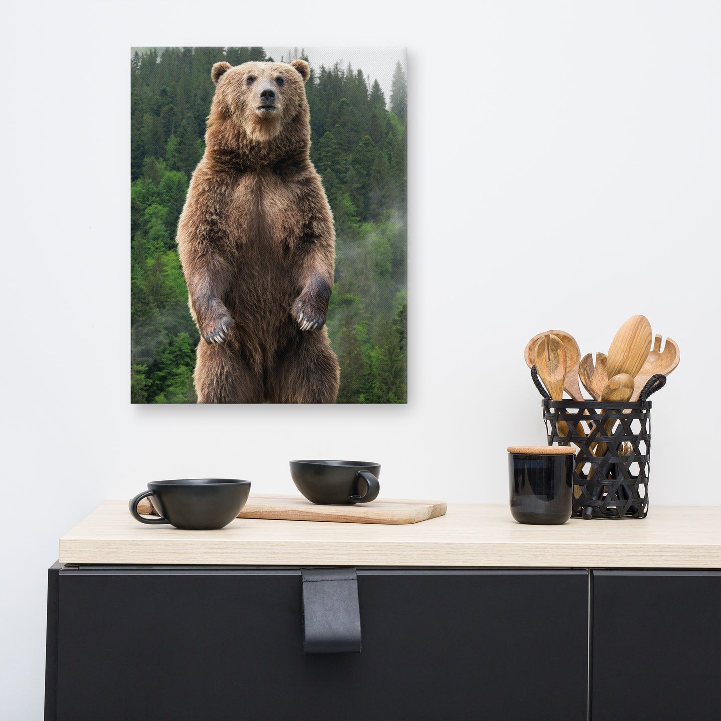 Big Standing Brown Bear On Mountain Top Animal Wildlife Photograph Canvas Wall Art Prints