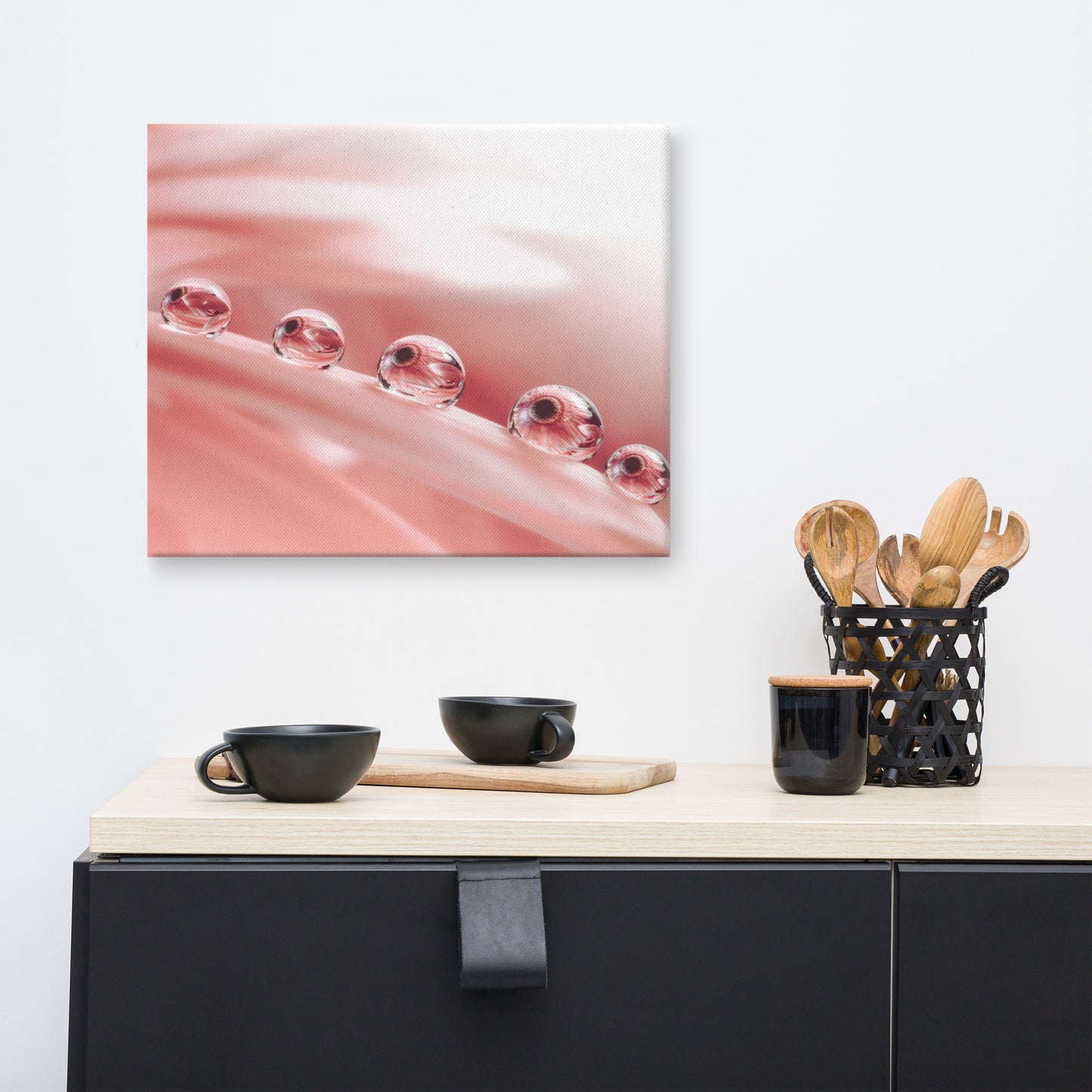 Calming Canvas Wall Art:Dew Drops on Gerbera Daisy Petals Floral Botanical Photograph Shabby Chic - Vintage Canvas Wall Art Print