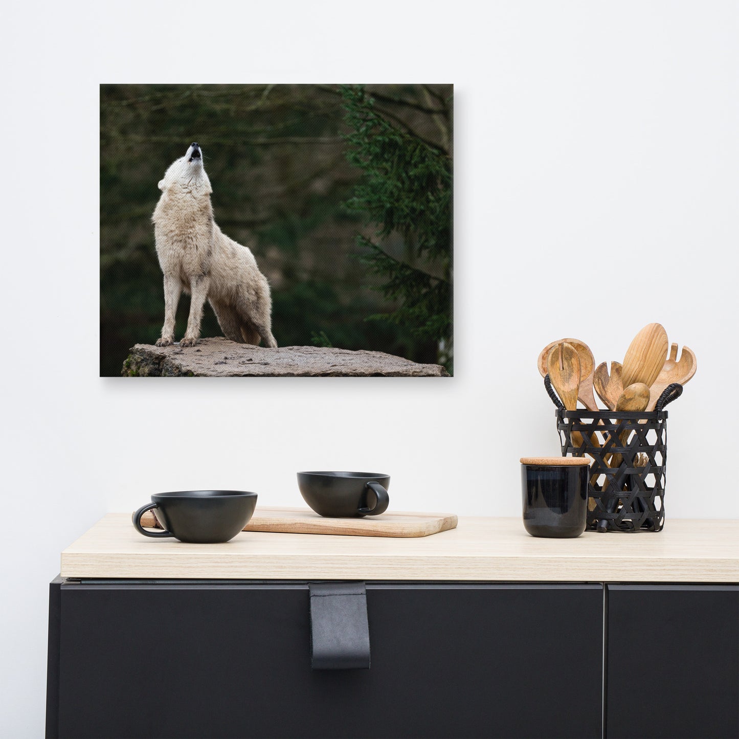 Howling White Wolf In The Forest Animal Wildlife Photograph Canvas Wall Art Print