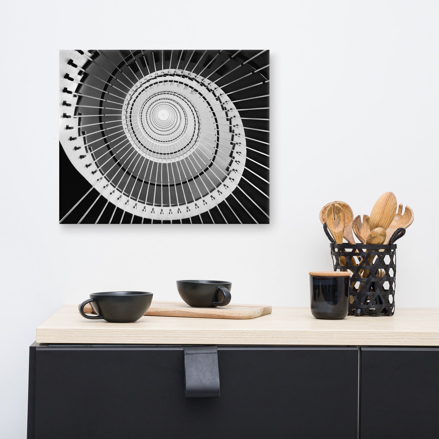Never Ending Ascent - Equiangular Spiral Black And White Architectural Photograph Canvas Wall Art Print